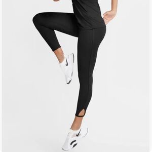 Nike Women's Leggings Crossover Waist Cutout Ankle Yoga 7/8 Black‎ Poly Spandex